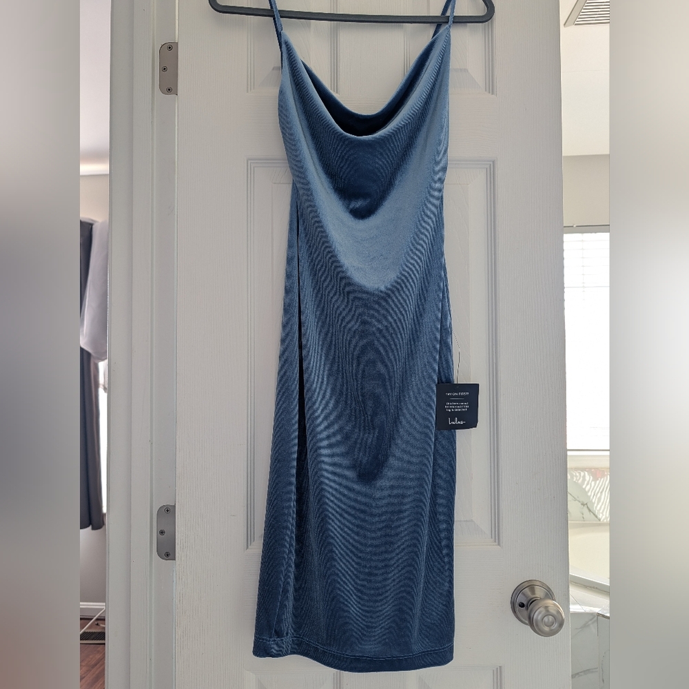 Lulu's Slate Blue Draped Dress